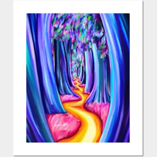 Psychedelic Trippy Tree Forest Path Posters and Art